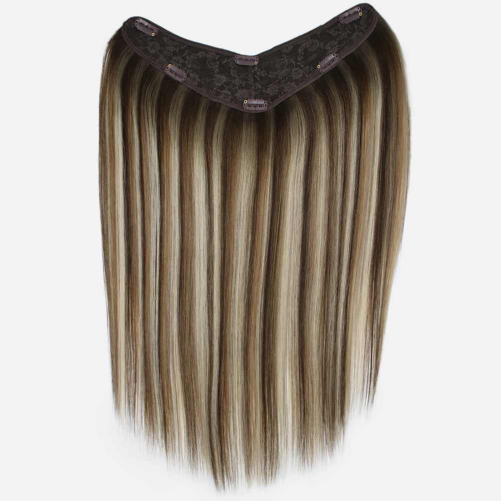 hair extension rooted neutral brown with bright blonde highlights