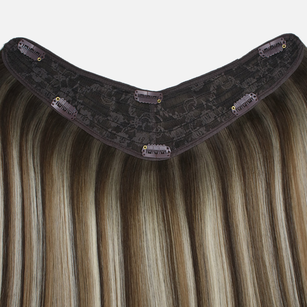 hair extension rooted neutral brown with bright blonde highlights