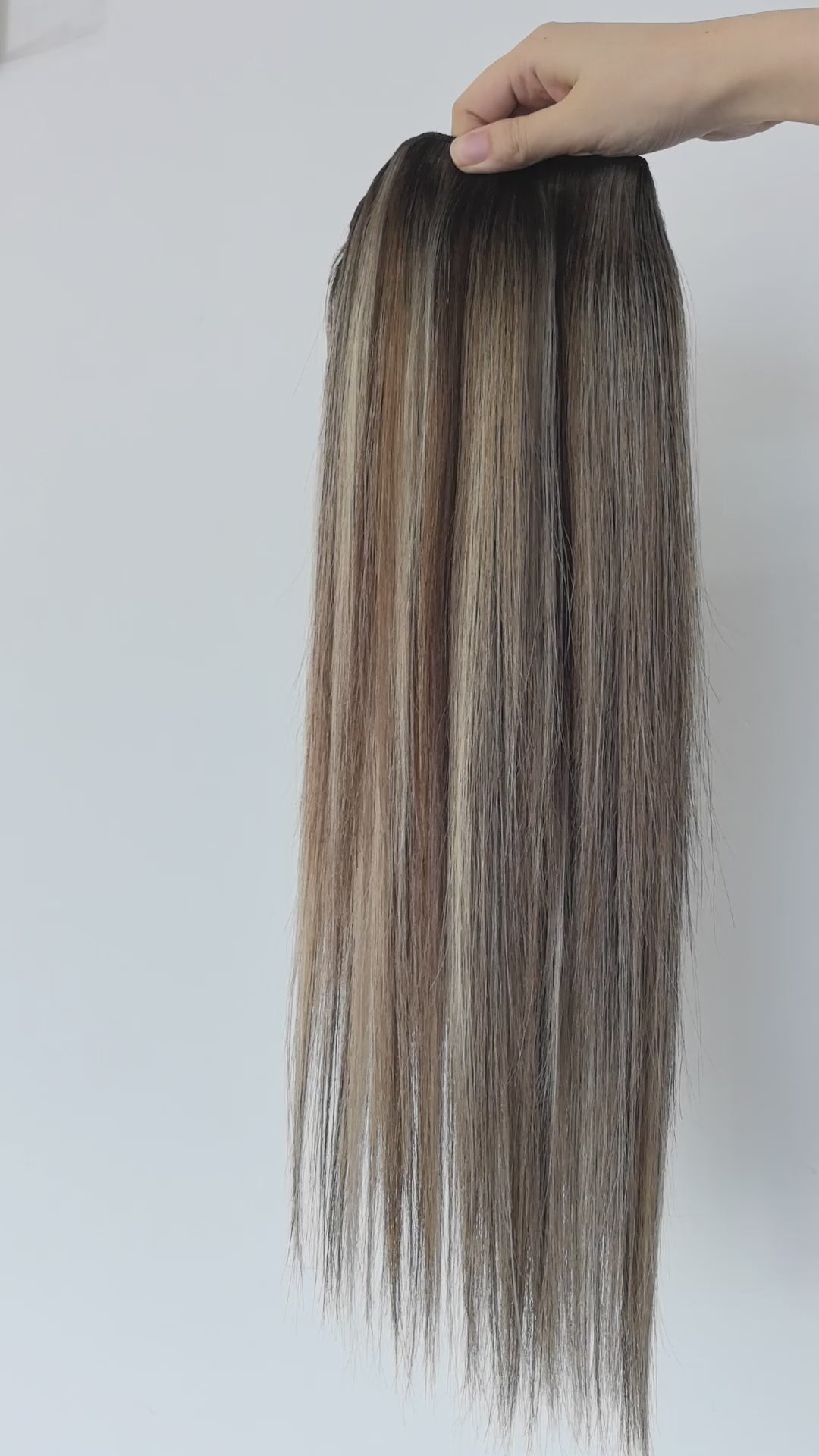 hair extension rooted neutral brown with bright blonde highlights