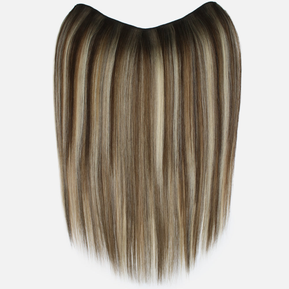 hair extension rooted neutral brown with bright blonde highlights